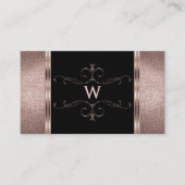 Luxury Black en Roos Gold Glitter  Monogram Visitekaartje (Voorkant)