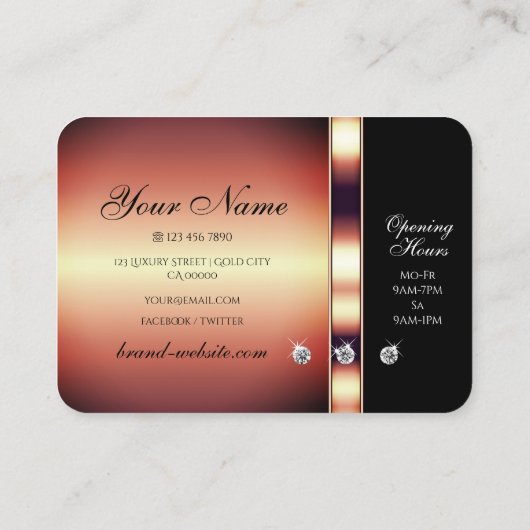Luxury Black en Roos Gold met Shimmery Diamonds Visitekaartje (Achterkant)