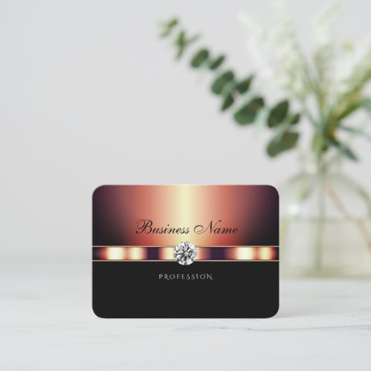 Luxury Black en Roos Gold met Shimmery Diamonds Visitekaartje (Staand voorkant)