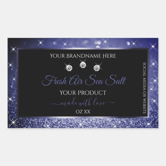 Luxury Black en Royal Blue Glitter Product Labels (Voorkant)