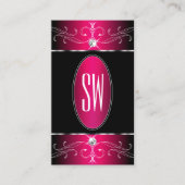 Luxury Black en Roze  Ornamenten Monogram Visitekaartje (Voorkant)