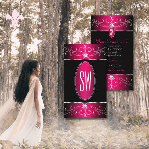 Luxury Black en Roze  Ornamenten Monogram Visitekaartje
