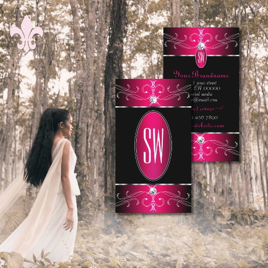 Luxury Black en Roze  Ornamenten Monogram Visitekaartje