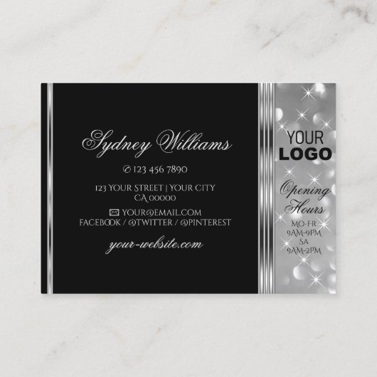 Luxury Black en Silver Glitter Sparkle Stars Logo Visitekaartje (Achterkant)