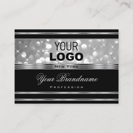 Luxury Black en Silver Glitter Sparkle Stars Logo Visitekaartje (Voorkant)