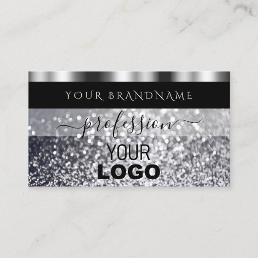 Luxury Black en Silver Sparking Glitter Add Logo Visitekaartje (Voorkant)