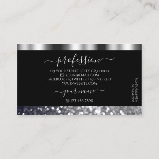 Luxury Black en Silver Sparking Glitter Shimmery Visitekaartje (Achterkant)