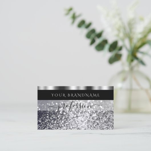 Luxury Black en Silver Sparking Glitter Shimmery Visitekaartje (Staand voorkant)