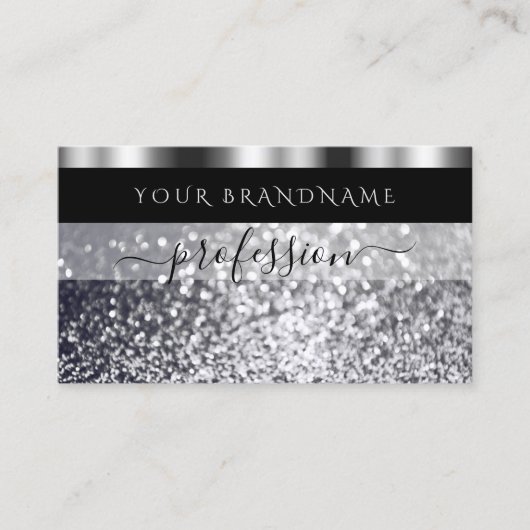 Luxury Black en Silver Sparking Glitter Shimmery Visitekaartje (Voorkant)