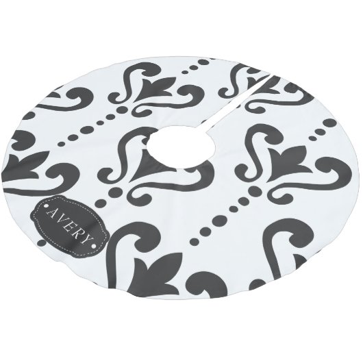 Luxury Black en White Damask Kerstboom Rok (Gekanteld)