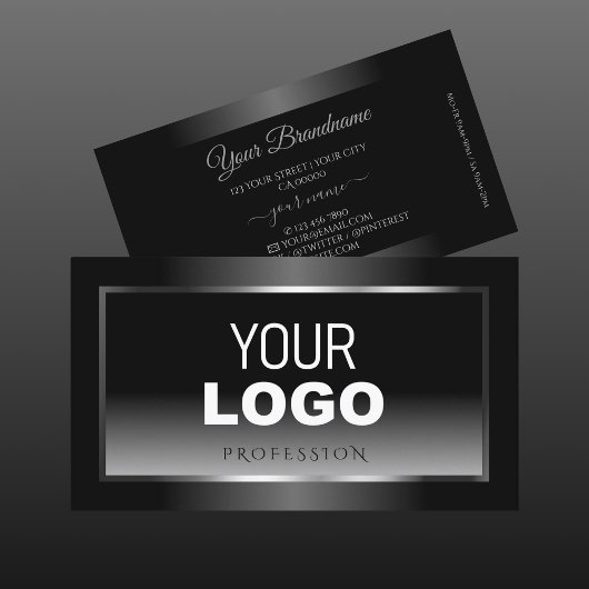 Luxury Black en White Gradient Silver Lijst Logo Visitekaartje