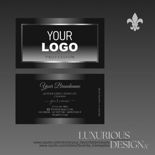 Luxury Black en White Gradient Silver Lijst Logo Visitekaartje
