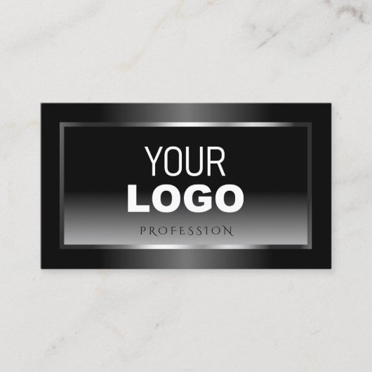 Luxury Black en White Gradient Silver Lijst Logo Visitekaartje (Voorkant)
