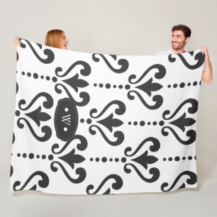 Luxury Black en White Monogram Damask Fleece Deken