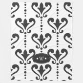 Luxury Black en White Monogram Damask Fleece Deken (Voorkant)