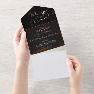 Luxury Black Gatsby's Wedding Save the Date All In One Uitnodiging