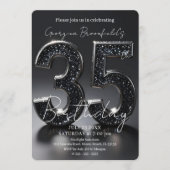Luxury Black Glitter Silver Sparkle 35th Birthday Kaart (Voorkant)
