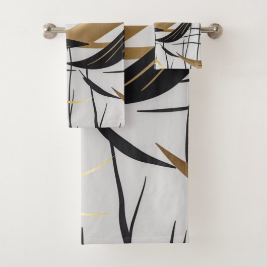 Luxury Black & Gold Abstract Line Towel Set Bad Handdoek (Insitu)