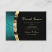 Luxury Black Gold Blauwgroen met Initialen en diam Visitekaartje (Achterkant)