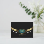 Luxury Black Gold Blauwgroen met Initialen en diam Visitekaartje (Staand voorkant)