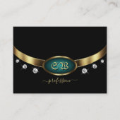 Luxury Black Gold Blauwgroen met Initialen en diam Visitekaartje (Voorkant)