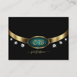 Luxury Black Gold Blauwgroen met Initialen en diam Visitekaartje