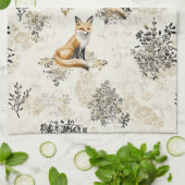 Luxury Black & Gold Botanical Fox Art (1) Theedoek (Gevouwen)