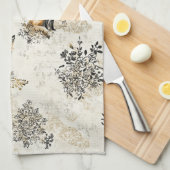 Luxury Black & Gold Botanical Fox Art (1) Theedoek (Quarter Fold)