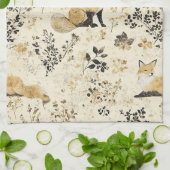 Luxury Black & Gold Botanical Fox Art (2) Theedoek (Gevouwen)