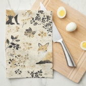Luxury Black & Gold Botanical Fox Art (2) Theedoek (Quarter Fold)