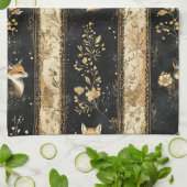 Luxury Black & Gold Botanical Fox Pattern (1) Theedoek (Gevouwen)
