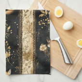 Luxury Black & Gold Botanical Fox Pattern (1) Theedoek (Quarter Fold)