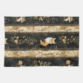 Luxury Black & Gold Botanical Fox Pattern (1) Theedoek (Horizontaal)