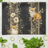 Luxury Black & Gold Botanical Fox Pattern (2) Theedoek (Gevouwen)