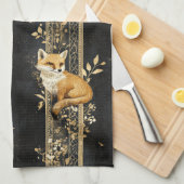 Luxury Black & Gold Botanical Fox Pattern (2) Theedoek (Quarter Fold)