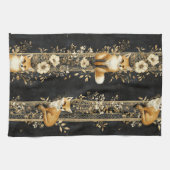 Luxury Black & Gold Botanical Fox Pattern (2) Theedoek (Horizontaal)