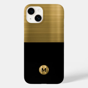 Luxury Black Gold Brushed Metal Monogram Case-Mate iPhone 14 Hoesje
