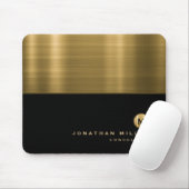 Luxury Black Gold Brushed Metal Monogram Muismat (Met muis)