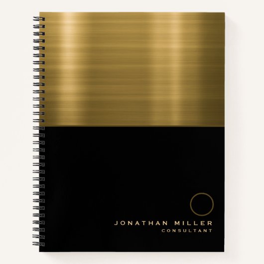 Luxury Black Gold Brushed Metal Monogram Notitieboek (Voorkant)