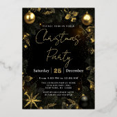 Luxury Black & Gold Christmas Party Invitation Folie Uitnodiging (Voorkant)