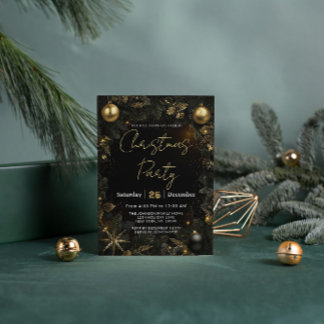 Luxury Black & Gold Christmas Party Invitation Folie Uitnodiging