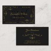 Luxury Black Gold  Corner Borders Initialen Visitekaartje (Voorkant / Achterkant)