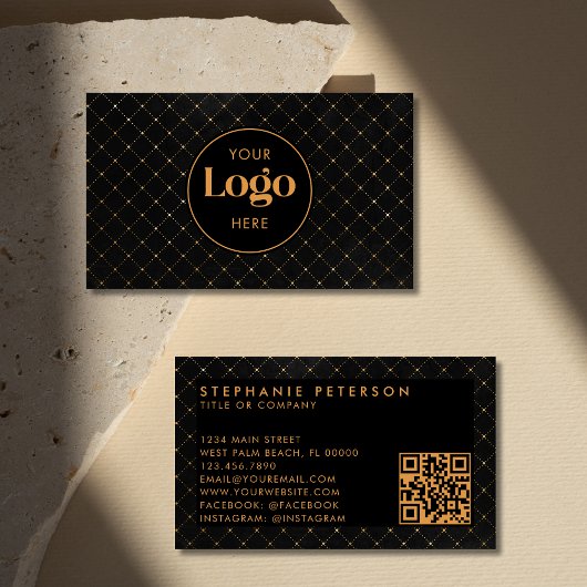 Luxury Black & Gold Custom Company Logo QR Code Visitekaartje