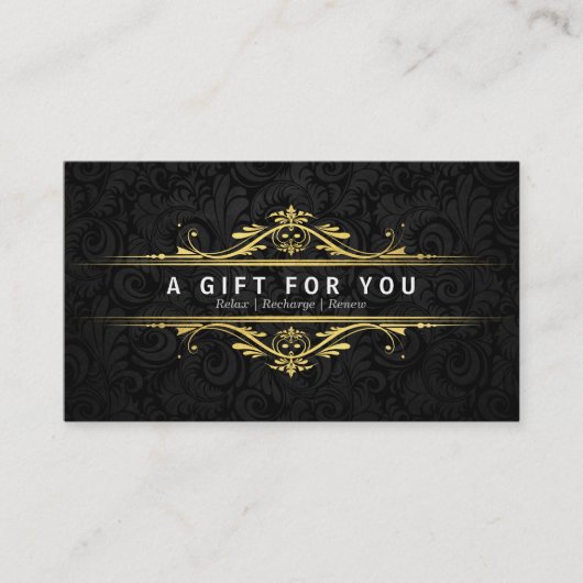 Luxury Black & Gold Damask Salon Cadeaubonnen Kortingskaartje (Voorkant)