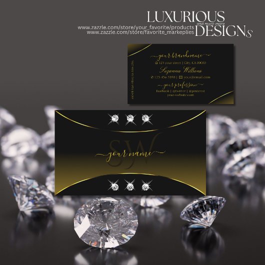 Luxury Black Gold Decor Diamonds en Monogram Luxe Visitekaartje