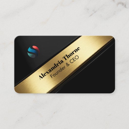 Luxury Black & Gold Diagonal Stripe Visitekaartje (Voorkant)