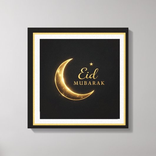 Luxury Black & Gold Eid Mubarak Wall Art – Elegant Canvas Afdruk (Voorkant)