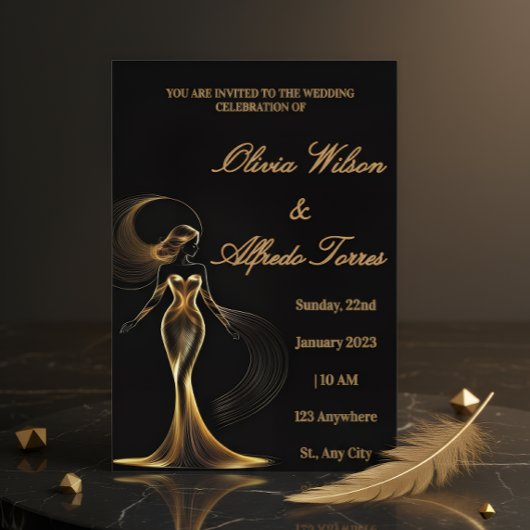 Luxury Black & Gold Elegant Wedding Invitation Informatiekaartje