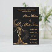 Luxury Black & Gold Elegant Wedding Invitation Informatiekaartje (Staand voorkant)