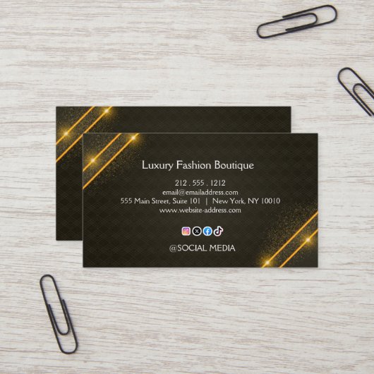 Luxury Black Gold Fashion Boutique Business Card Visitekaartje (Voorkant / Achterkant in situ)